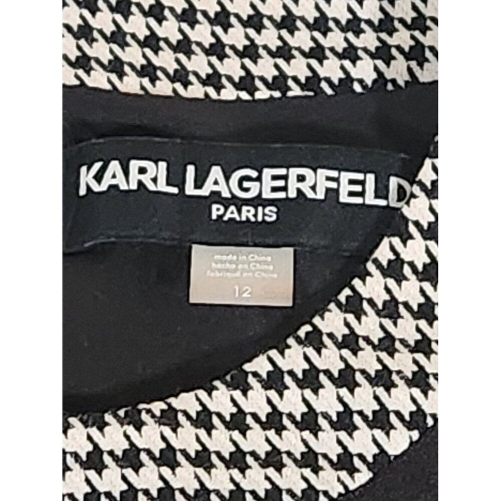 Karl Lagerfeld Sleeveless Black Shift Dress w/ Neckline Houndstooth Trim Size 12 - Picture 4 of 9